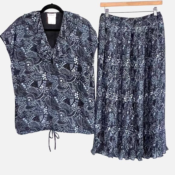 Mosaic Dresses & Skirts - Vintage 90s Y2K Womens 2 Piece Shades of Blue Floral Paisley Top & Skirt Set M/L